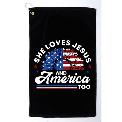 She Loves Jesus And America Too Christian Patriot Sunflower Golf Towel