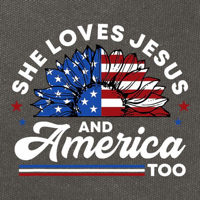 She Loves Jesus And America Too Christian Patriot Sunflower Cotton Canvas Backpack