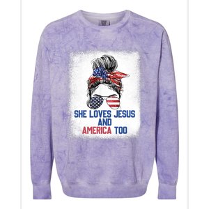 She Loves Jesus And America Too 4th Of July Christian Lover Colorblast Crewneck Sweatshirt