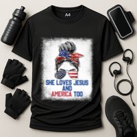 She Loves Jesus And America Too 4th Of July Christian Lover Cooling Performance Crew T-Shirt