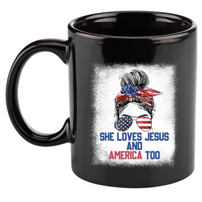 She Loves Jesus And America Too 4th Of July Christian Lover 11oz C Handle Ceramic Mug
