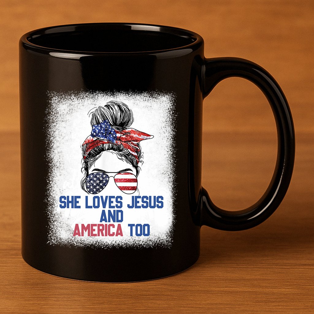 She Loves Jesus And America Too 4th Of July Christian Lover 11oz C Handle Ceramic Mug