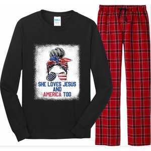 She Loves Jesus And America Too 4th Of July Christian Lover Long Sleeve Pajama Set