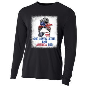 She Loves Jesus And America Too 4th Of July Christian Lover Cooling Performance Long Sleeve Crew