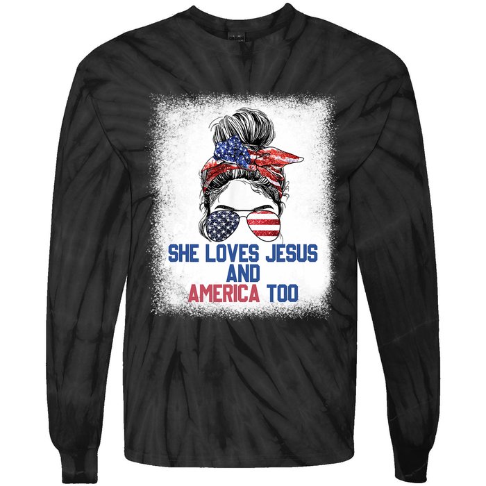 She Loves Jesus And America Too 4th Of July Christian Lover Tie-Dye Long Sleeve Shirt