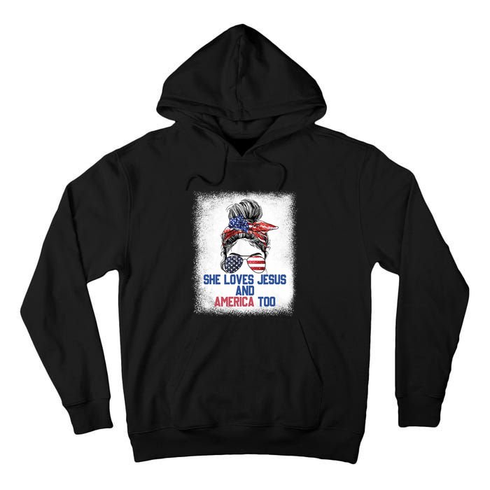 She Loves Jesus And America Too 4th Of July Christian Lover Tall Hoodie