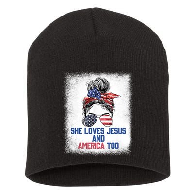 She Loves Jesus And America Too 4th Of July Christian Lover Short Acrylic Beanie