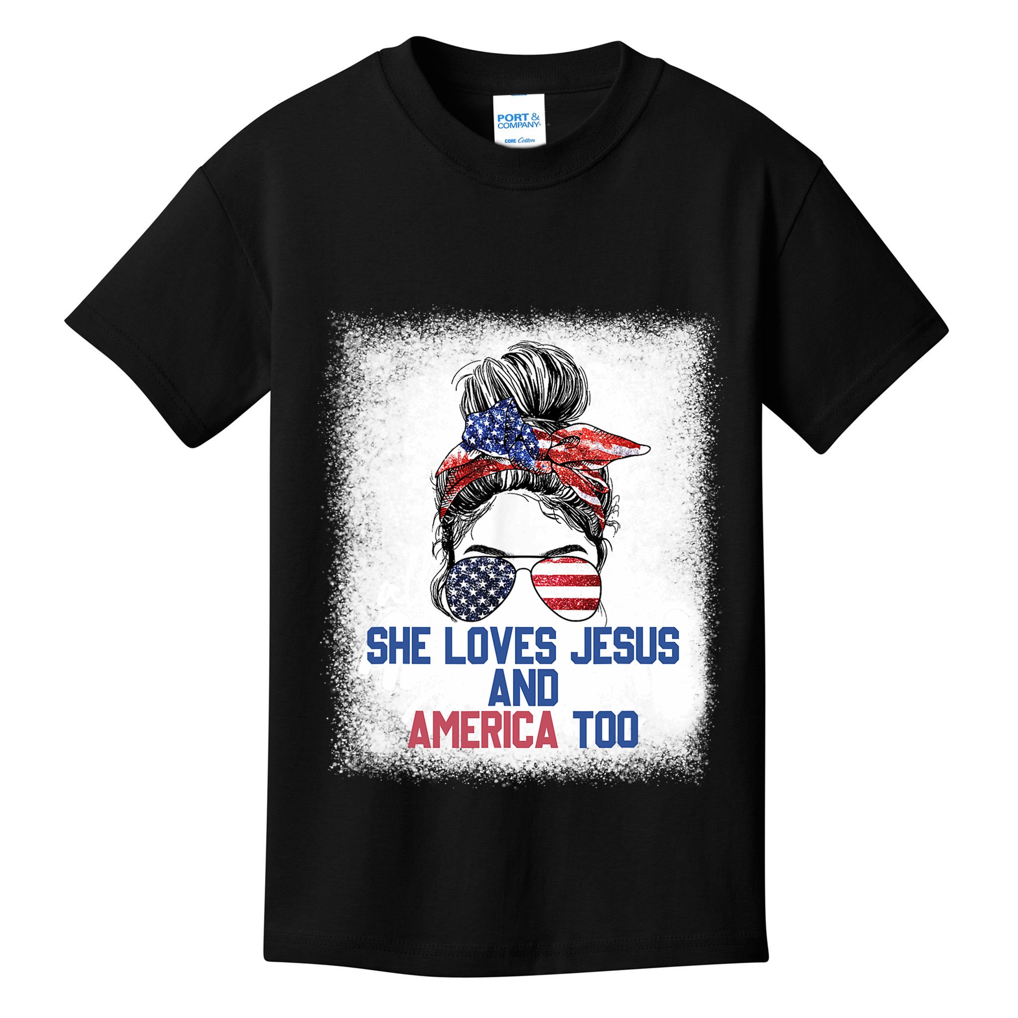 She Loves Jesus And America Too 4th Of July Christian Lover Kids T-Shirt