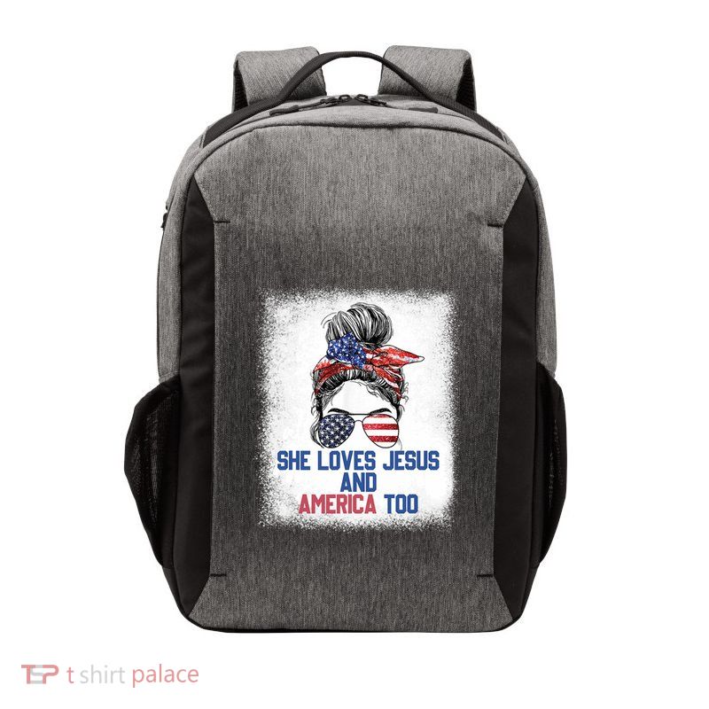 She Loves Jesus And America Too 4th Of July Christian Lover Vector Backpack