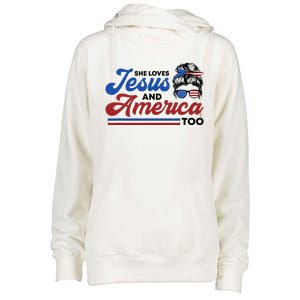 She Loves Jesus And America Too 4th of July Proud Christian Womens Funnel Neck Pullover Hood