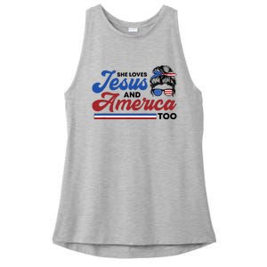 She Loves Jesus And America Too 4th of July Proud Christian Ladies PosiCharge Tri-Blend Wicking Tank