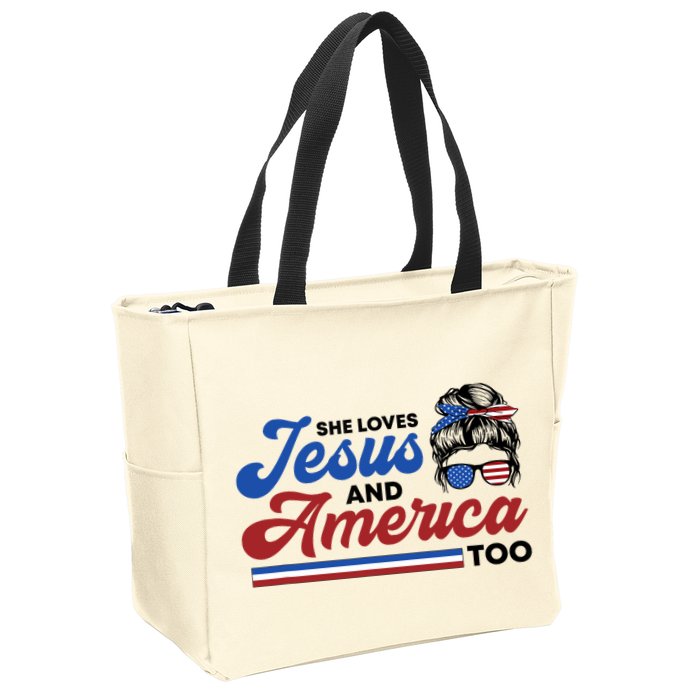 She Loves Jesus And America Too 4th of July Proud Christian Zip Tote Bag