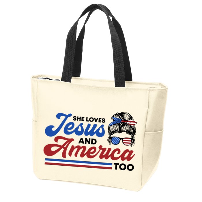 She Loves Jesus And America Too 4th of July Proud Christian Zip Tote Bag