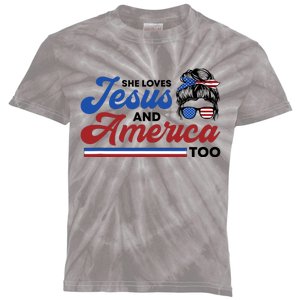 She Loves Jesus And America Too 4th of July Proud Christian Kids Tie-Dye T-Shirt