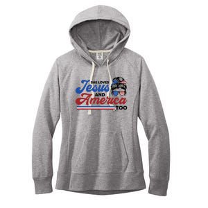 She Loves Jesus And America Too 4th of July Proud Christian Women's Fleece Hoodie