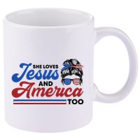 She Loves Jesus And America Too 4th of July Proud Christian 11oz C Handle Ceramic Mug