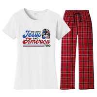 She Loves Jesus And America Too 4th of July Proud Christian Women's Flannel Pajama Set