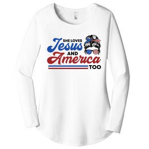 She Loves Jesus And America Too 4th of July Proud Christian Women's Perfect Tri Tunic Long Sleeve Shirt