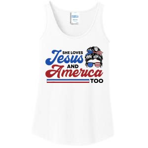 She Loves Jesus And America Too 4th of July Proud Christian Ladies Essential Tank