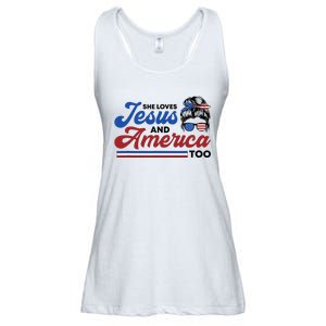 She Loves Jesus And America Too 4th of July Proud Christian Ladies Essential Flowy Tank