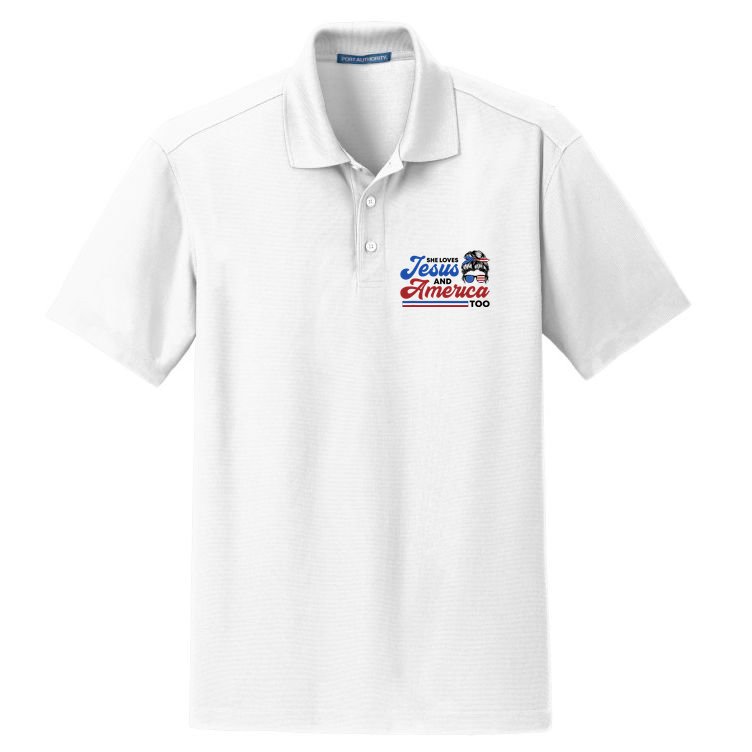 She Loves Jesus And America Too 4th of July Proud Christian Dry Zone Grid Polo