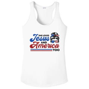 She Loves Jesus And America Too 4th of July Proud Christian Ladies PosiCharge Competitor Racerback Tank