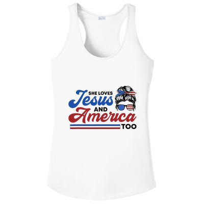 She Loves Jesus And America Too 4th of July Proud Christian Ladies PosiCharge Competitor Racerback Tank