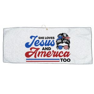 She Loves Jesus And America Too 4th of July Proud Christian Large Microfiber Waffle Golf Towel