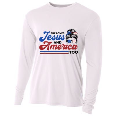 She Loves Jesus And America Too 4th of July Proud Christian Cooling Performance Long Sleeve Crew