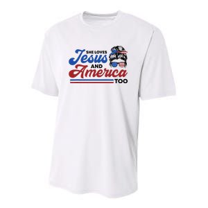 She Loves Jesus And America Too 4th of July Proud Christian Youth Performance Sprint T-Shirt