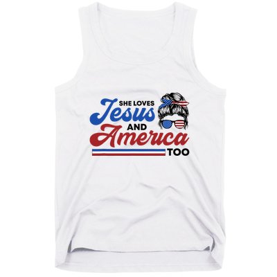 She Loves Jesus And America Too 4th of July Proud Christian Tank Top