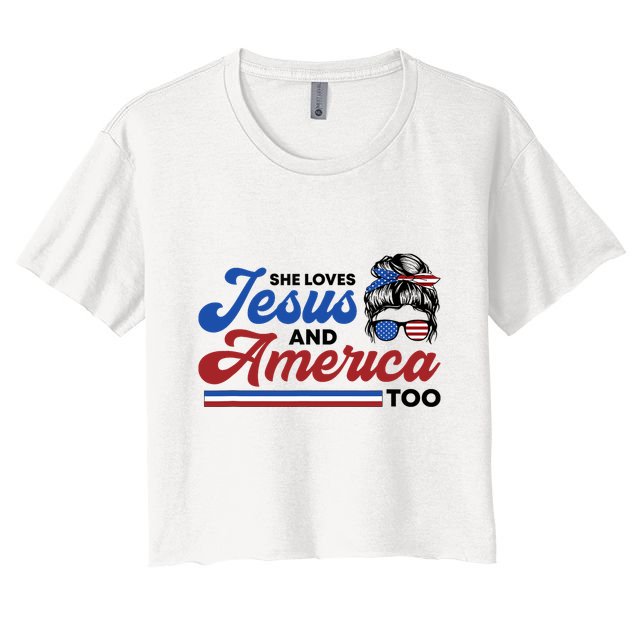 She Loves Jesus And America Too 4th of July Proud Christian Crop Top