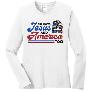 She Loves Jesus And America Too 4th of July Proud Christian Ladies Long Sleeve Shirt