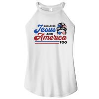 She Loves Jesus And America Too 4th of July Proud Christian Women's Perfect Tri Rocker Tank