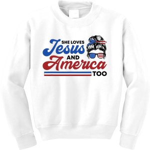 She Loves Jesus And America Too 4th of July Proud Christian Kids Sweatshirt