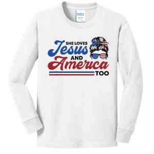 She Loves Jesus And America Too 4th of July Proud Christian Kids Long Sleeve Shirt