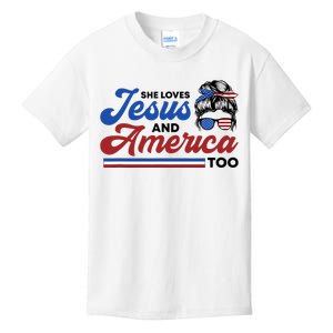 She Loves Jesus And America Too 4th of July Proud Christian Kids T-Shirt