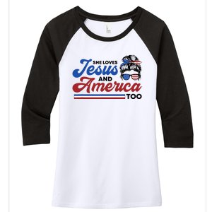 She Loves Jesus And America Too 4th of July Proud Christian Women's Tri-Blend 3/4-Sleeve Raglan Shirt