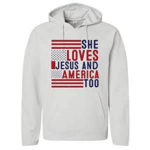 She Loves Jesus And America Too Performance Fleece Hoodie