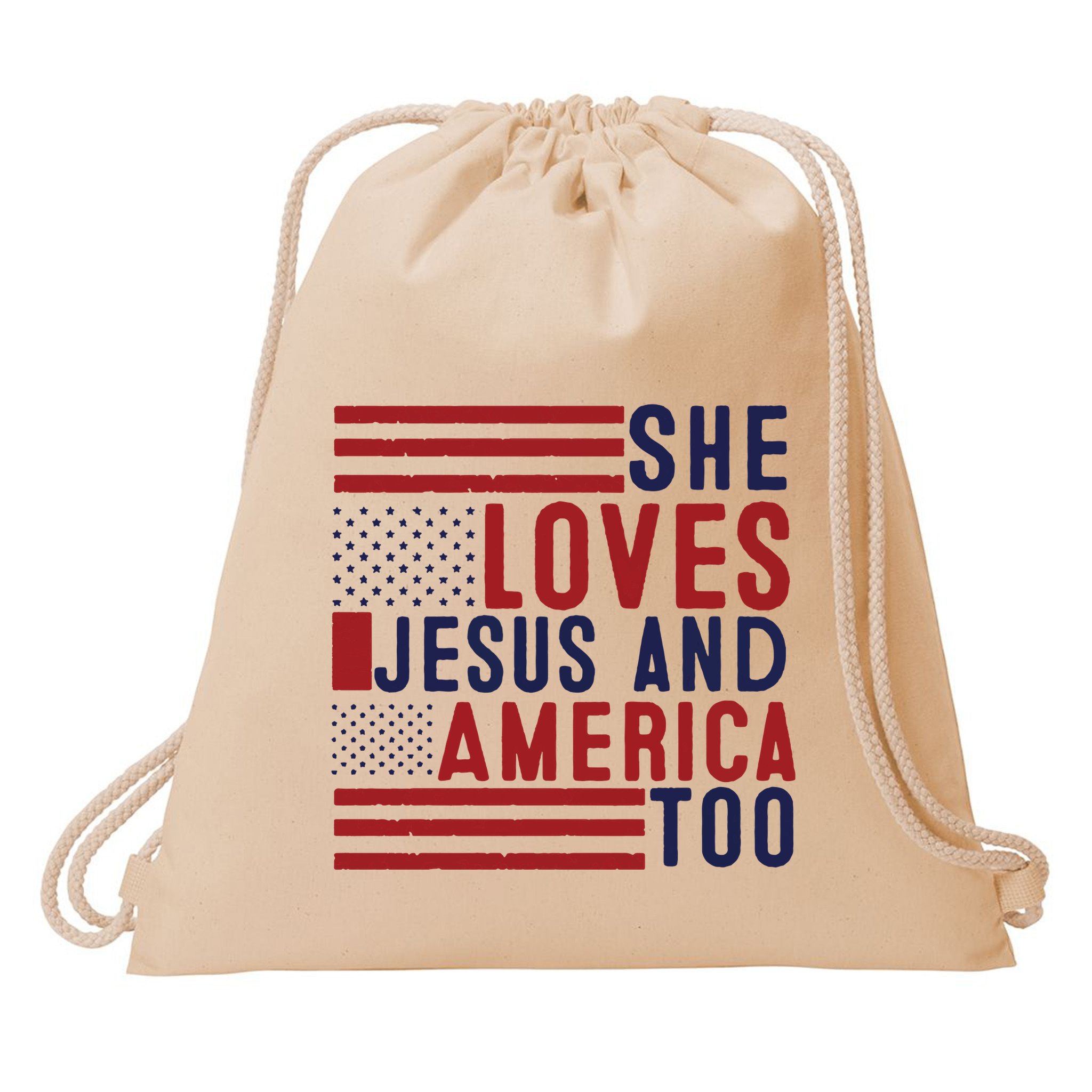 She Loves Jesus And America Too Drawstring Bag
