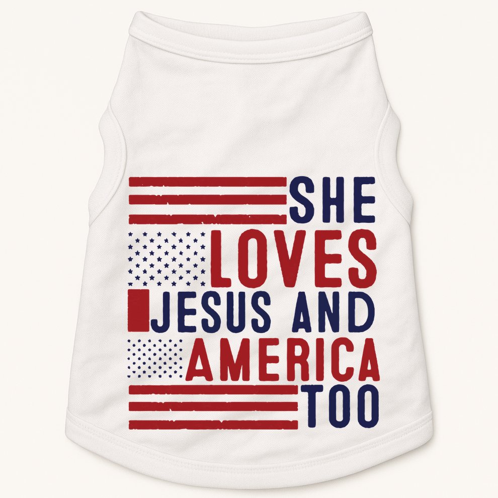 She Loves Jesus And America Too Doggie Tank