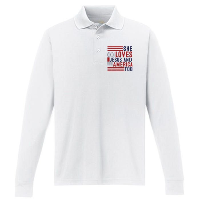 She Loves Jesus And America Too Performance Long Sleeve Polo