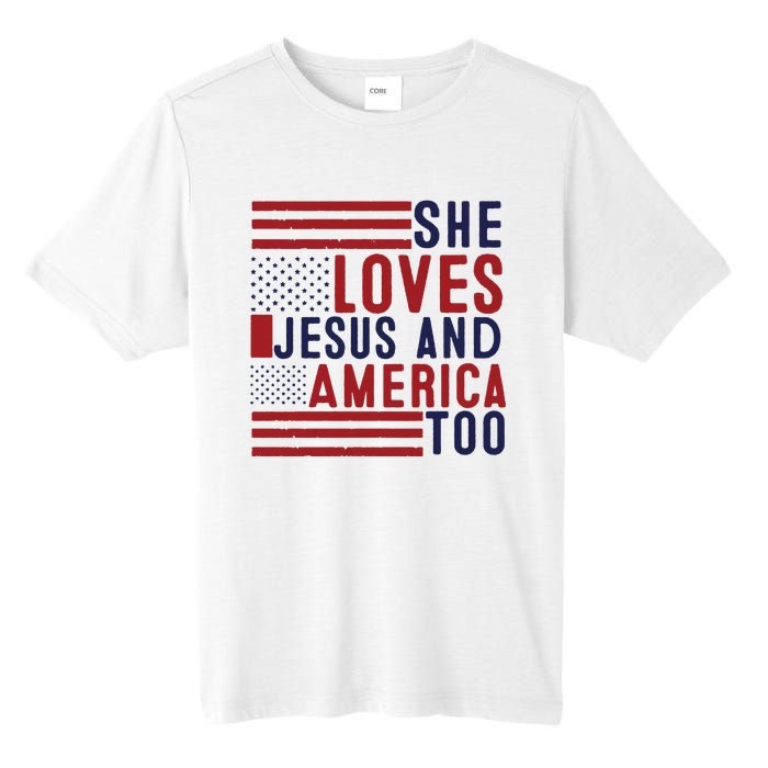 She Loves Jesus And America Too Tall Fusion ChromaSoft Performance T-Shirt