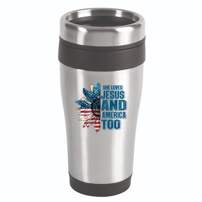 She Loves Jesus And America Too Sunflower 4th Of July Independence Day 16oz Travel Tumbler