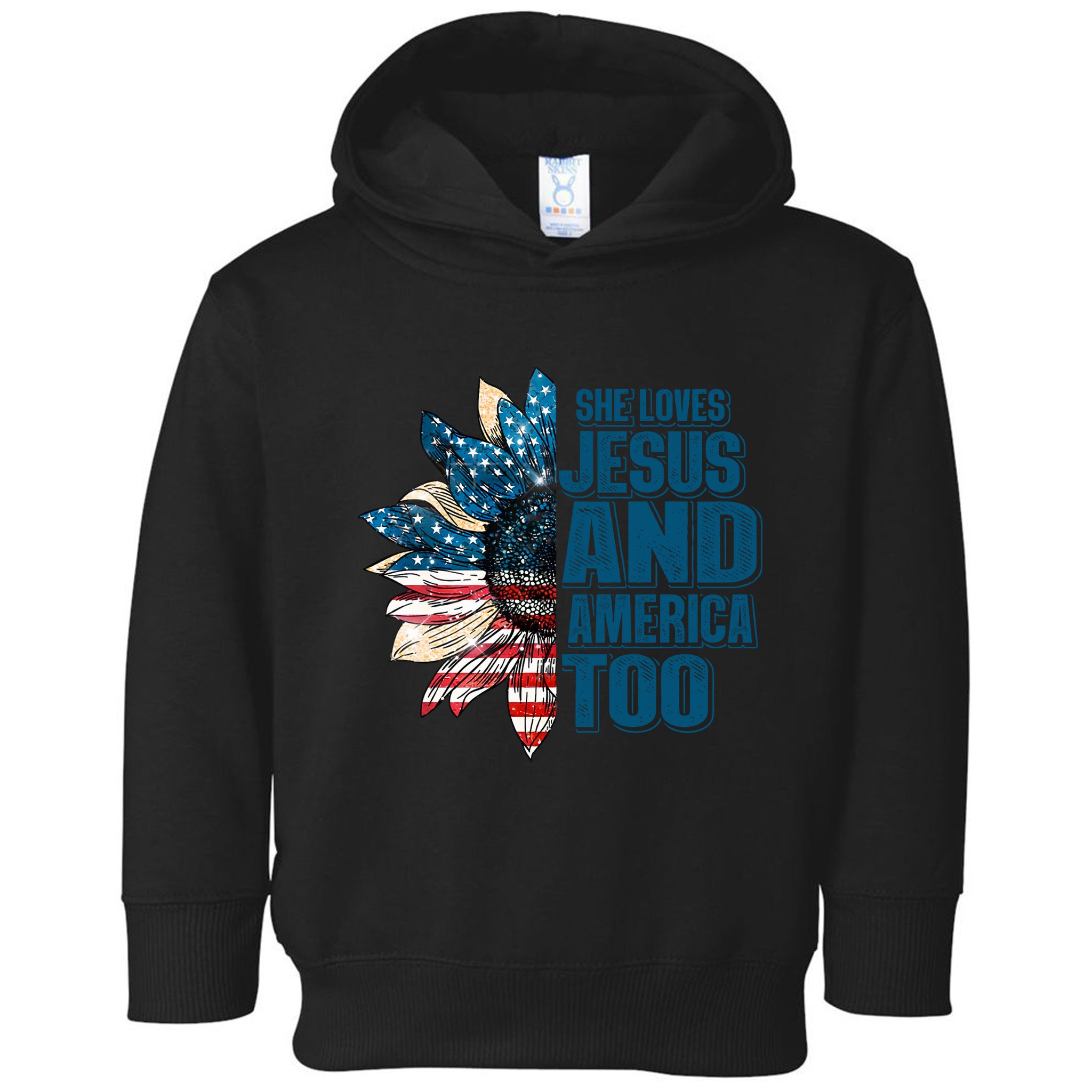 She Loves Jesus And America Too Sunflower 4th Of July Independence Day Toddler Hoodie