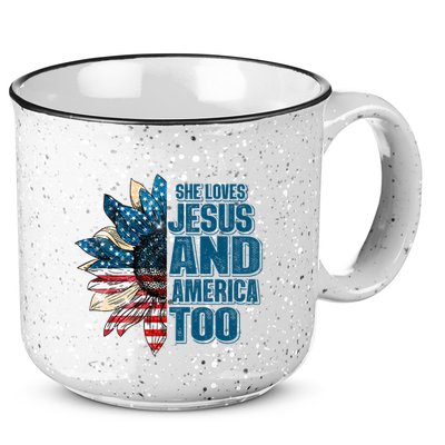 She Loves Jesus And America Too Sunflower 4th Of July Independence Day 15oz Campfire Ceramic Mug