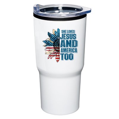 She Loves Jesus And America Too Sunflower 4th Of July Independence Day Tumbler