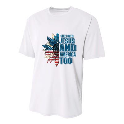 She Loves Jesus And America Too Sunflower 4th Of July Independence Day Youth Performance Sprint T-Shirt
