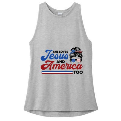 She Loves Jesus And America Too 4th Of July Proud Christian Ladies PosiCharge Tri-Blend Wicking Tank