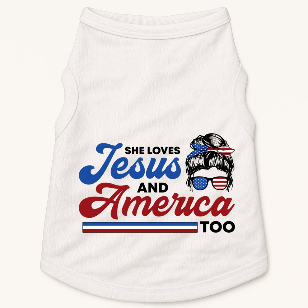 She Loves Jesus And America Too 4th Of July Proud Christian Doggie Tank